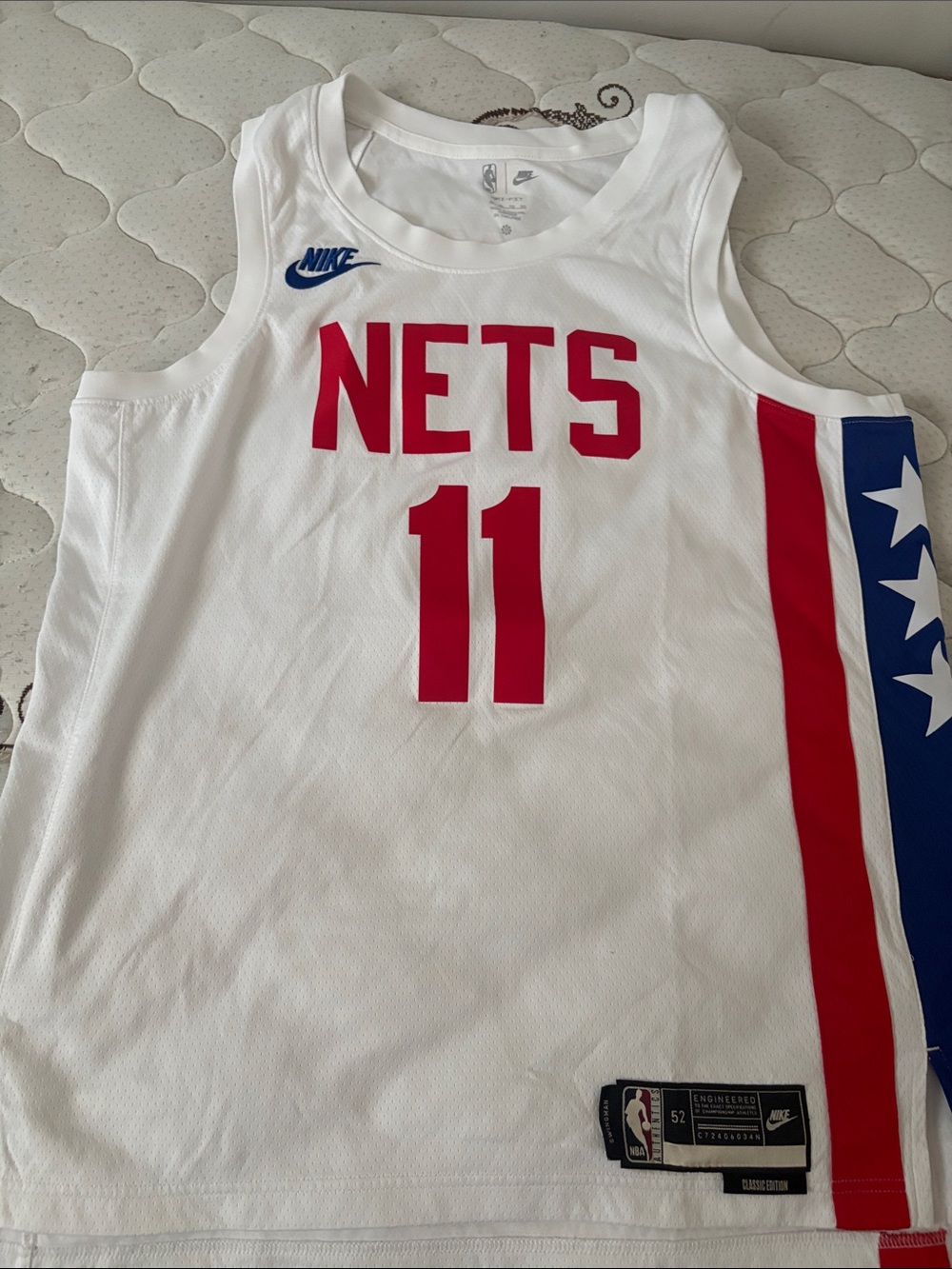 Nike White Nets #11 Jersey with Red and Blue Trim